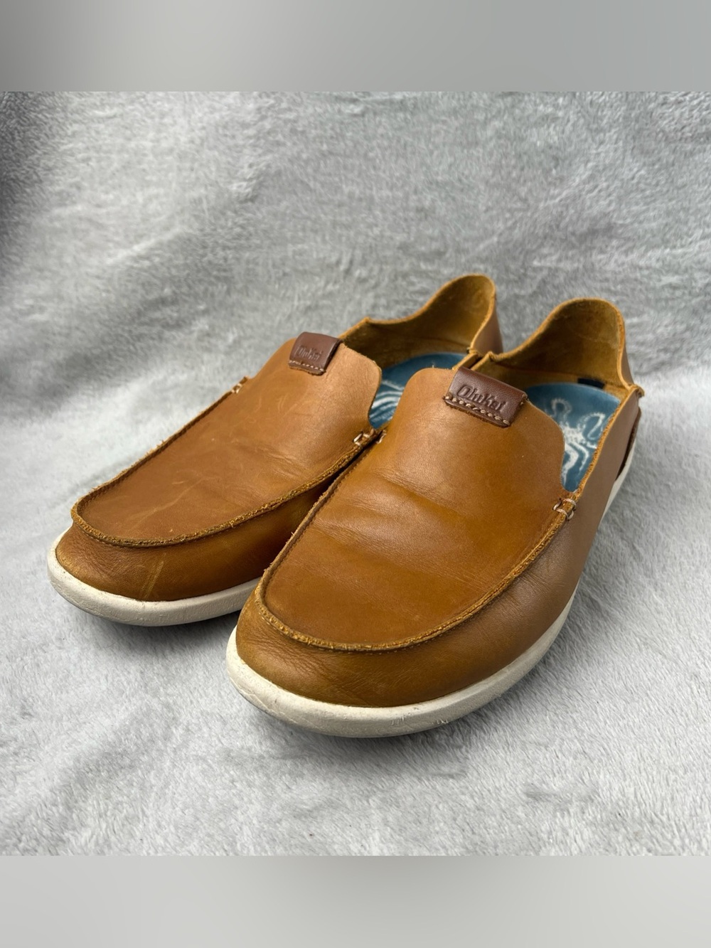 OluKai Nalukai Slip-On Brown Leather Men Casual Shoes US 8.5 EUR 41.5 Drop Heel